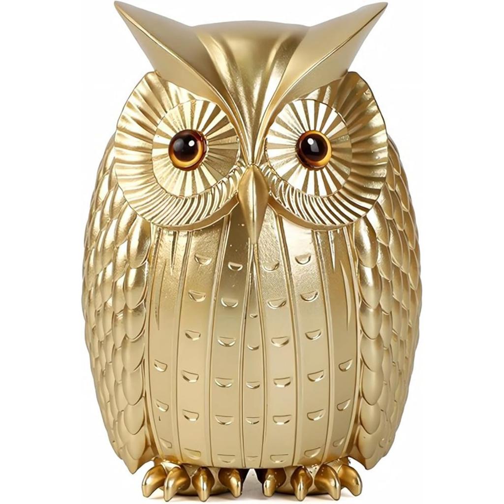 Gold Owl Statue Decor Home Decor for Bookshelf TV Stand Mantel Bedroom Living Room Office, Small Owl Figurines Animal Sculptures Gift for Birds Lovers