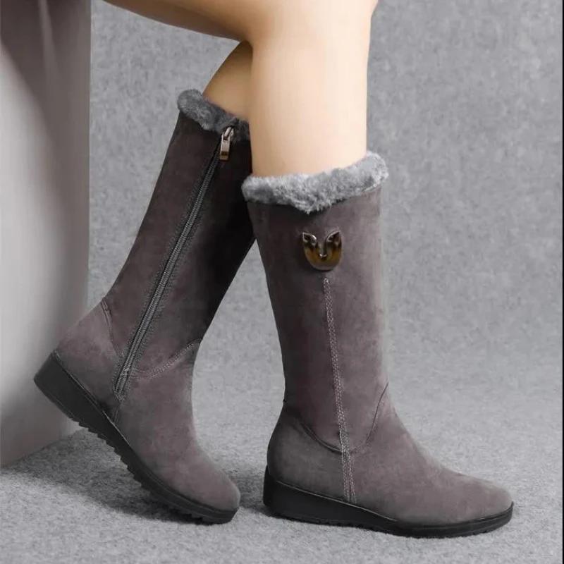 Модные женские ботинки, классические женские новые зимние ботинки для снега, водонепроницаемые теплые меховые и бархатные ботинки до колена, ботильоны для женщин, zapatos mujer