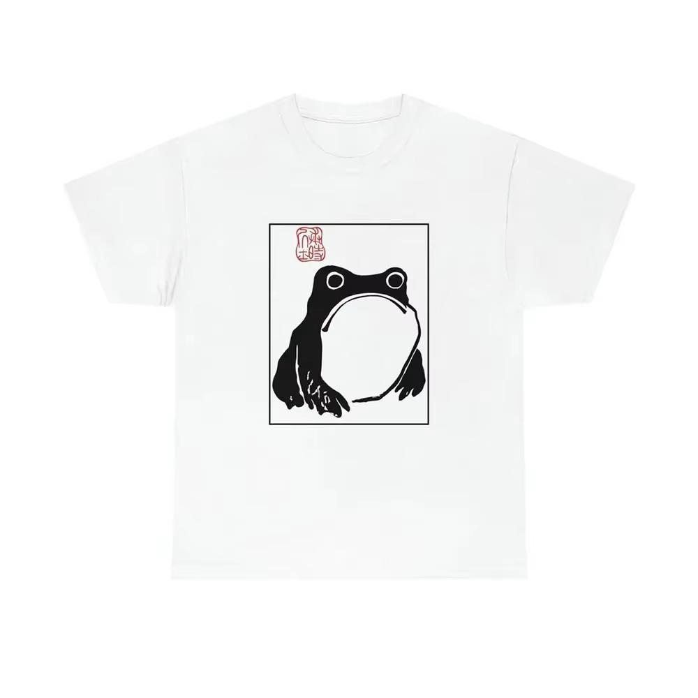 2026 Adult Loose Fit Original Handmade Ink Frog Illustration T Shirt Breathable Top Casual Retro Oriental Street Outfits