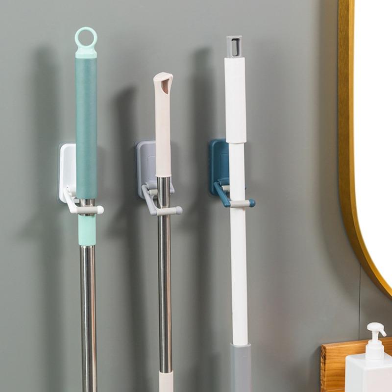 Настенный крючок без отверстий, зажим для швабры, многофункциональный складной белый крючок для хранения, бесшовный для швабры и веника