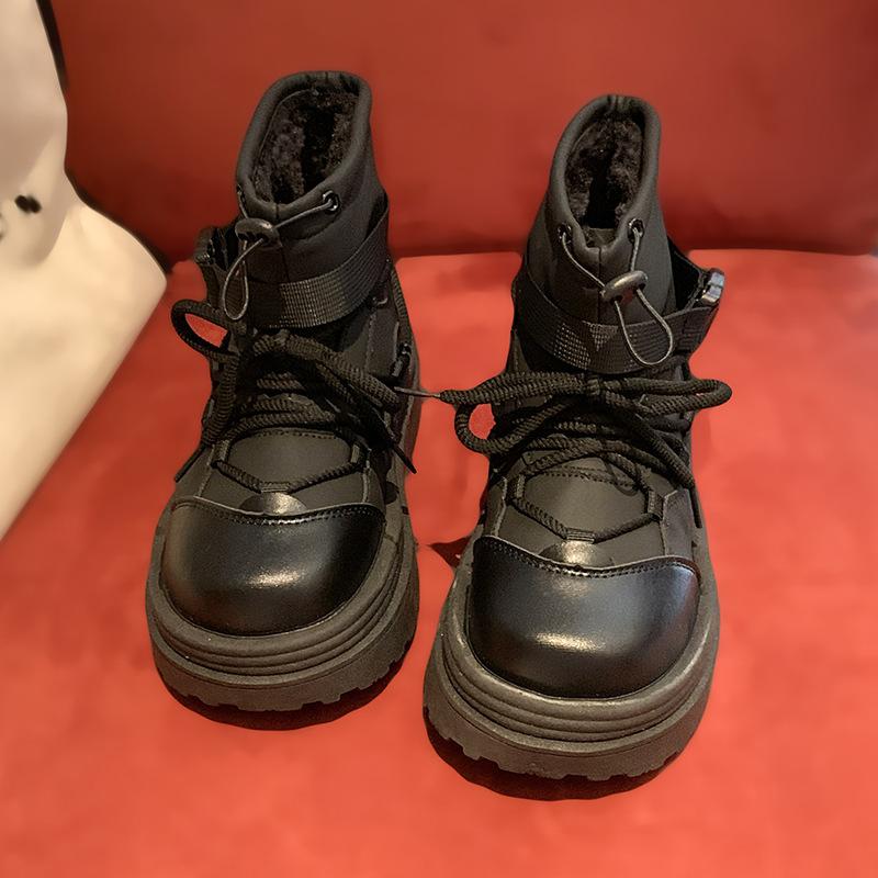 Интернет-знаменитость белый модный универсальный повседневный зимний новый толстая подошва увеличивающая рост на меху утолщенные хлопковые ботинки