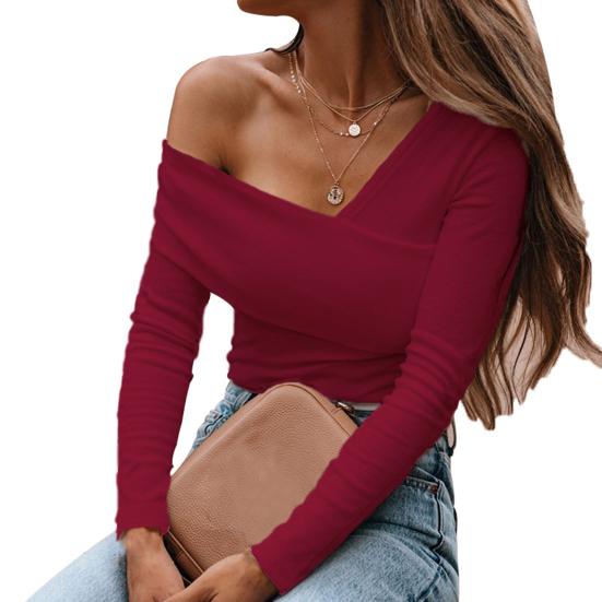 Осенняя блузка с открытыми плечами, однотонная женская тонкая блузка с длинным рукавом, все