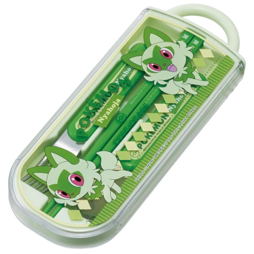 Skater Children's Cutlery Set, Lunch Box, Chopsticks, Spoon, Fork, Made In Japan, Sliding Cutlery, Name Stickers Included, Antibacterial, Pok?mon Trio