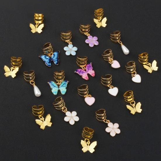 20Pcs Braid Hair Accessories, Alloy Braided Hair Clips with Butterfly Heart Flower Pendants, Spiral Design Hair Buckles