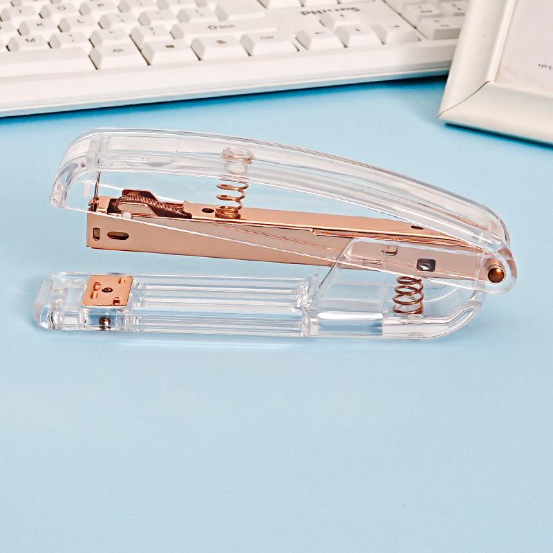"Rose Gold Transparent Fashion Light Luxury Stapler for Office & Student - Labor-Saving 24/6 Binding Machine"