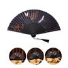 Китайский элегантный складной веер с рисунком журавлей, старинный стиль, ручной веер из дерева и ткани с кисточками