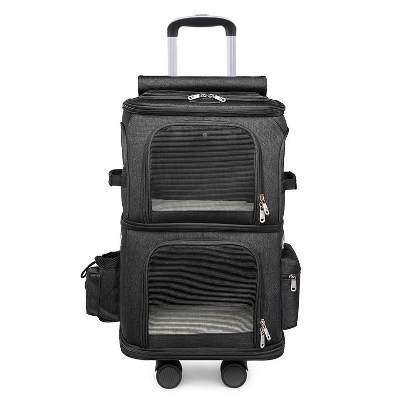 Large Capacity Double Layer Pet Travel Rolling Carrier For Cats Outdoor Portable Cat Rolling Luggage Bag