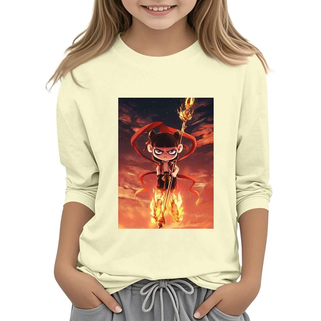 Топы с принтом для девочек 5-16 лет с круглым вырезом и рукавами 3/4 Футболки Модные топы Наряды Футболки