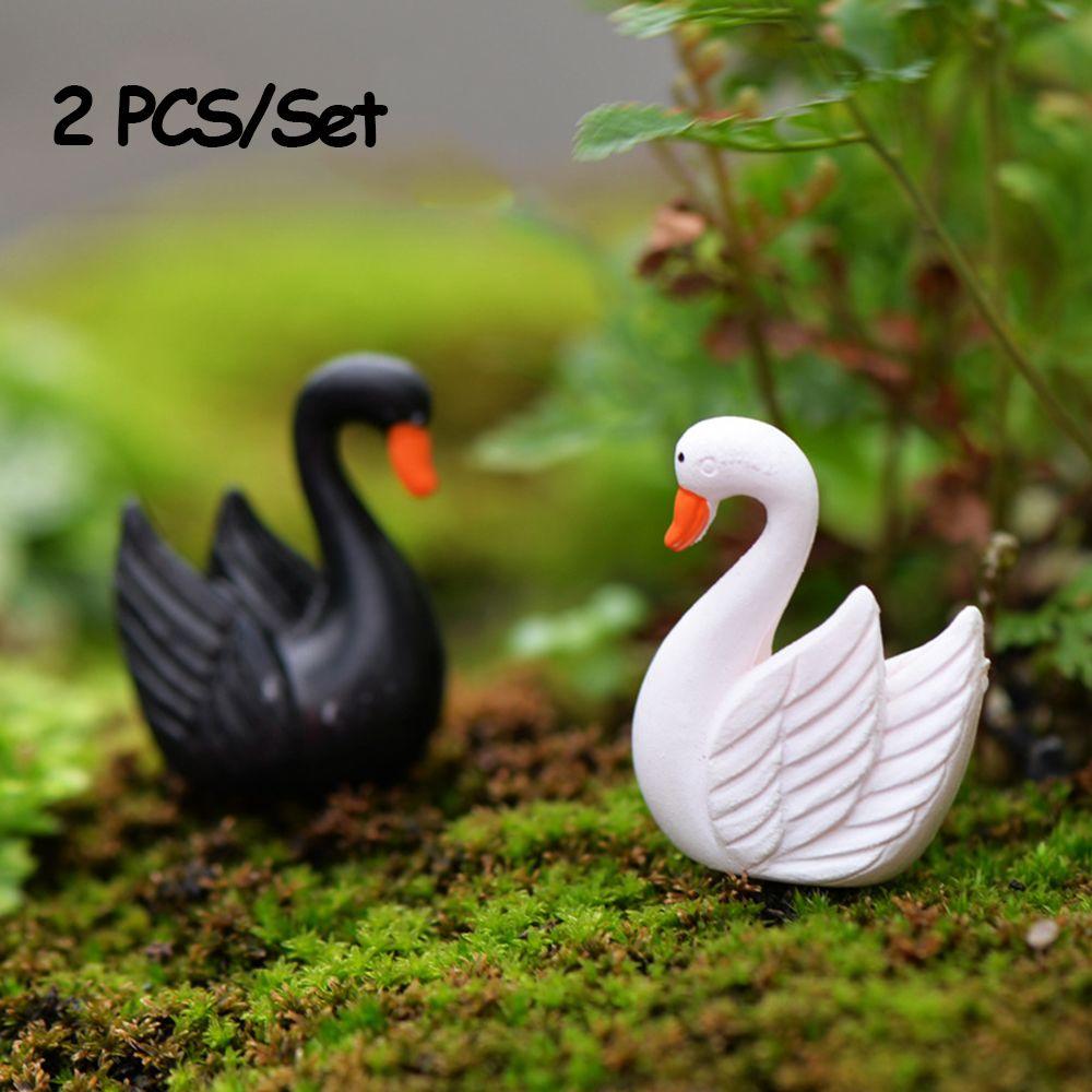 2PCS/Set Crafts Statue Micro Landscape Goose Model Swan Figurine Home Decor Miniature Animal