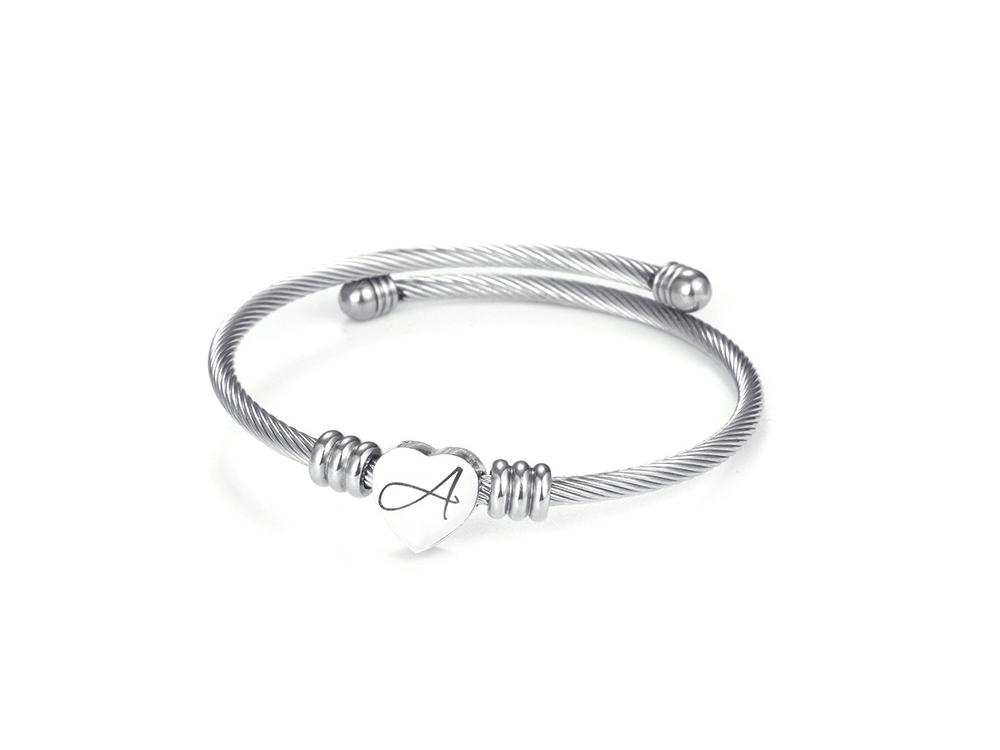 Titanium Steel English Alphabet Heart Bracelet with Simple Design