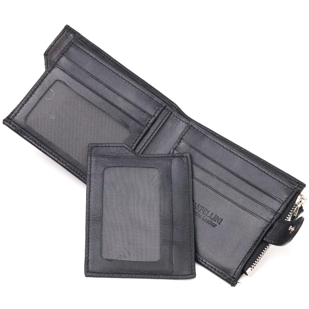 Стильный мужской горизонтальный кошелек из натуральной гладкой кожи CANPELLINI Purse 21505 Черный