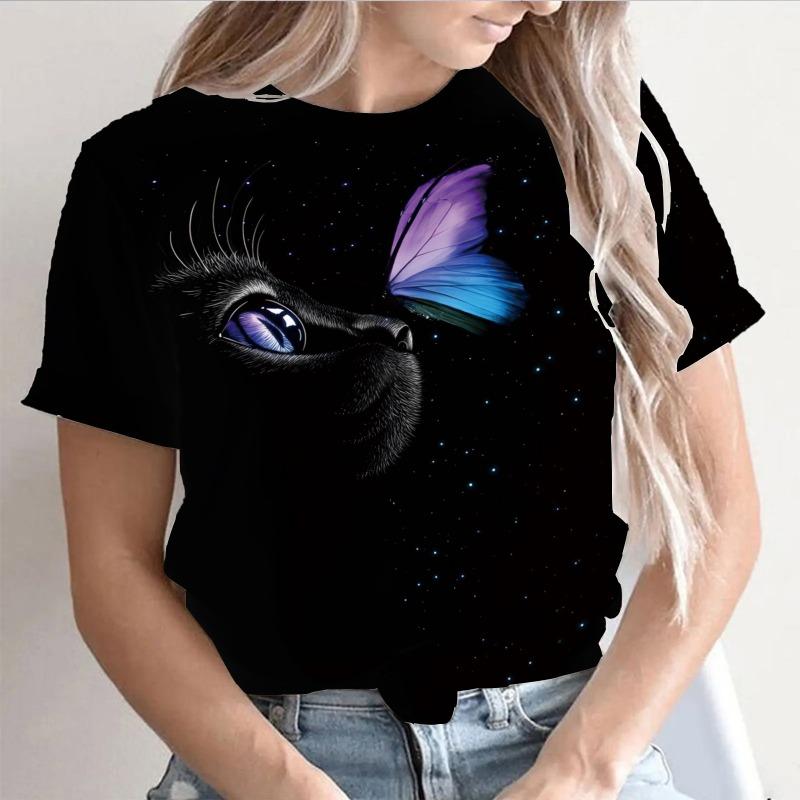 Fashion T-shirt Butterfly 3d Print Slim Fit Casual Short Sleeved Shirt T-Shirts Women’s