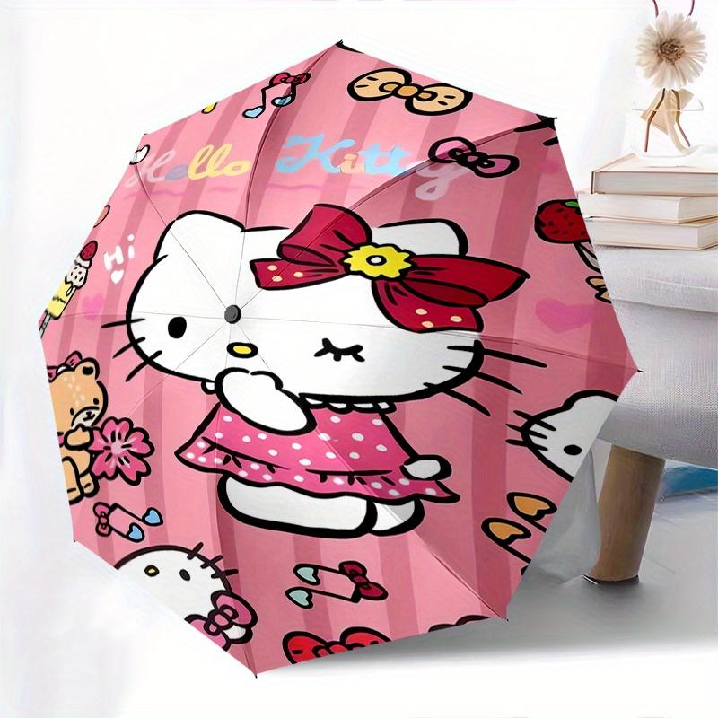 Hello Kitty,Pink Background Automatic Folding Umbrella-Simple 8-Rib Design, Bright Cartoon Pattern, Durable Iron Frame, Suitable For Travel,