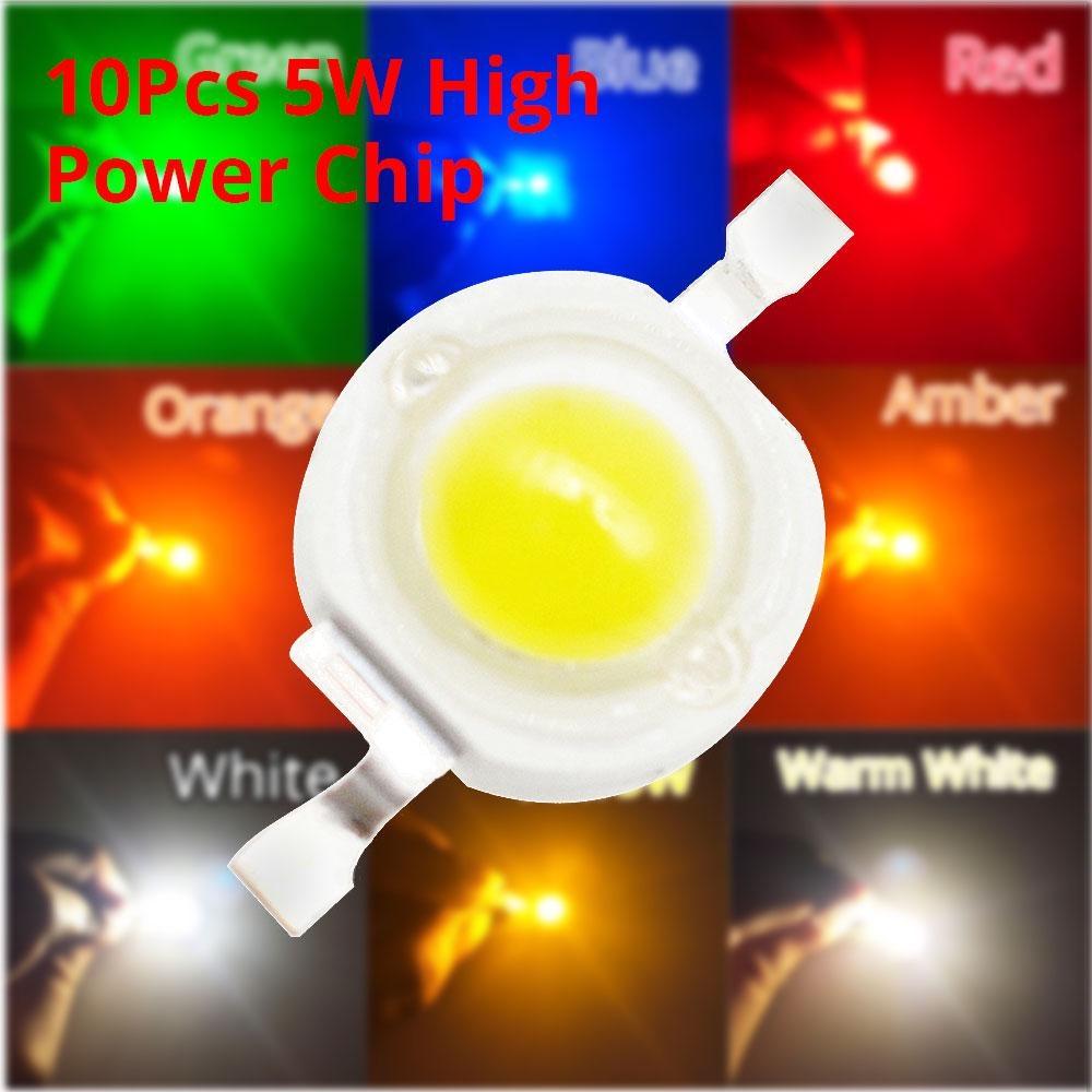 10 шт., 5 Вт, высокая мощность, чип, излучатель из шариков, теплый белый, белый, желтый, зеленый, розовый, красный, 45MIL 2, 2, 7 В, 180-550LM, 380NM, 6500K, светодиодная лампа