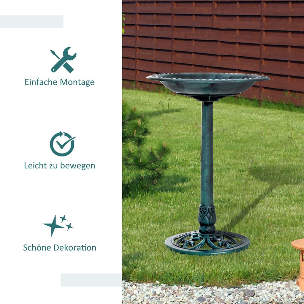 Garden Bird Bath Outdoor Decrative Garden Feeder Stand with Scallop-like Pattern. Time-Worn Finish. 50cm. Green