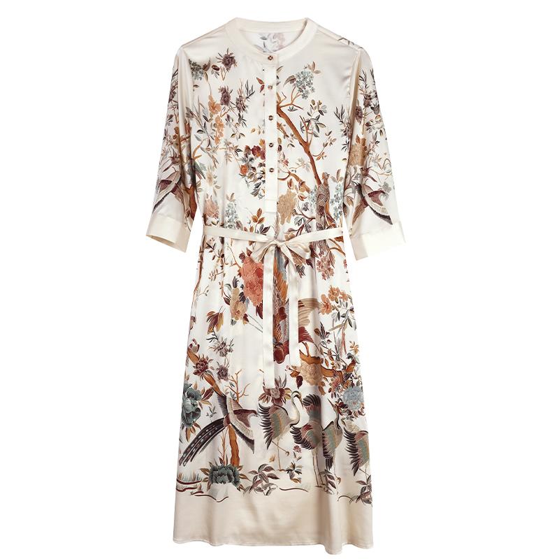Летнее платье из искусственного шелка с принтом в китайском стиле для женщин больших размеров