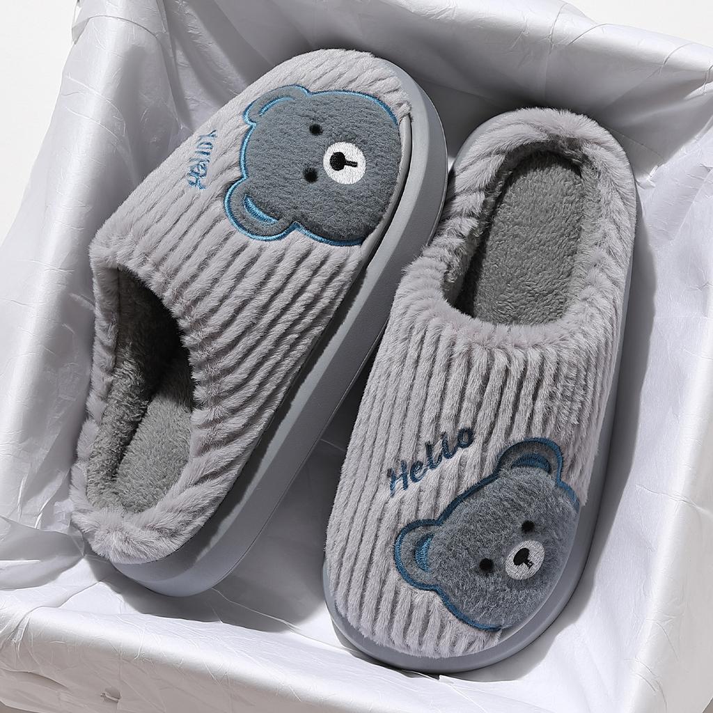 Толстоподошвенные хлопковые тапочки с мишками, осенне-зимние, парные, домашние, комнатные, плюшевые, теплые, с мягкой подошвой, нескользящие, хлопковые мопы