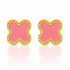 14K Gold Plated Stainless Steel Stud Earrings, Pink Clover Kst3608