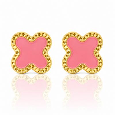 14K Gold Plated Stainless Steel Stud Earrings, Pink Clover Kst3608