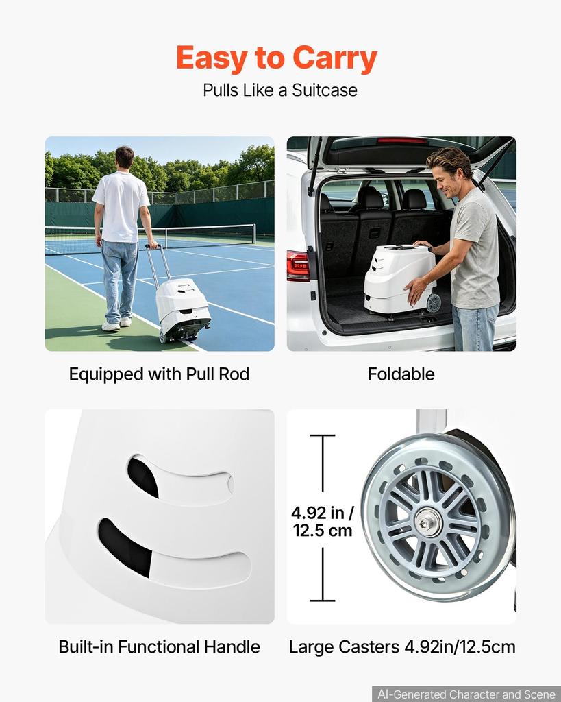 VEVOR Tennis Ball Machine Auto Portable Ball Launcher for Practice Training, with App Remote Control, 110 Ball Capacity, Spin Control