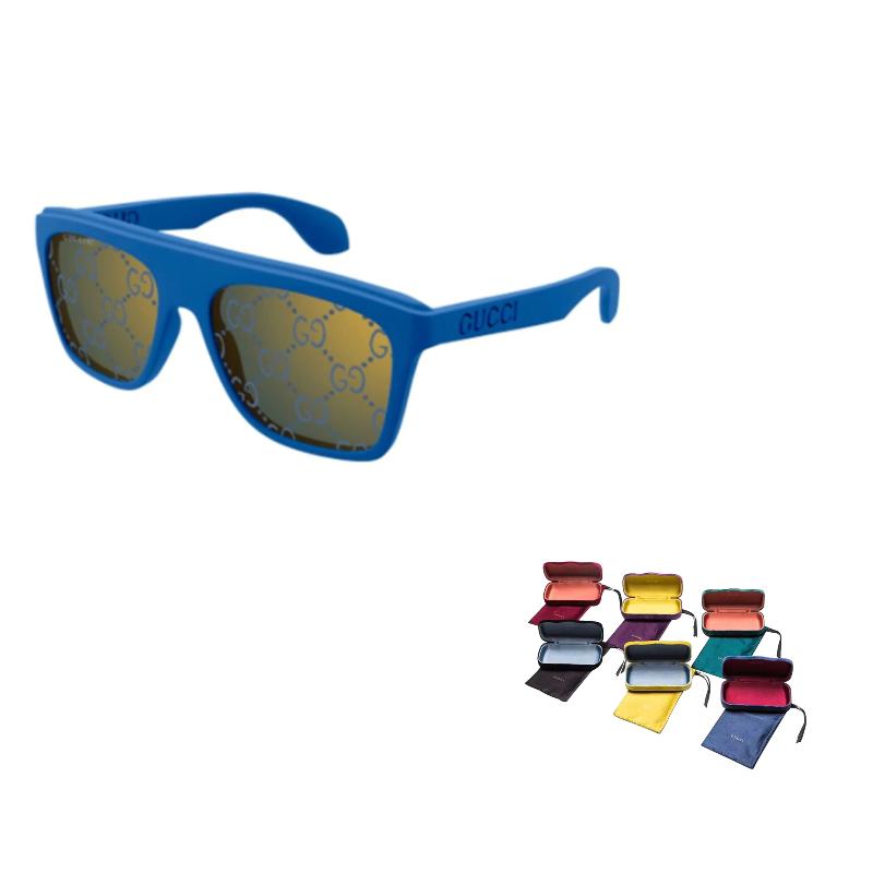 GUCCI Temple Lettering Square Sunglasses Men's Blue