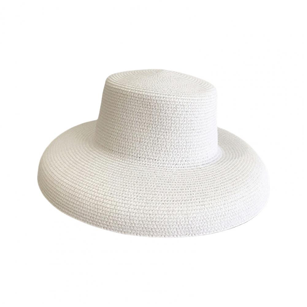 Женская летняя шляпа от солнца с плоским верхом и большими полями, однотонная легкая соломенная шляпа для пляжного отдыха