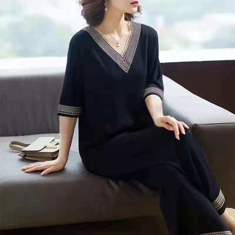 Костюм женский летний в стиле вестерн, большой размер, свободные широкие брюки, модный повседневный костюм из двух частей