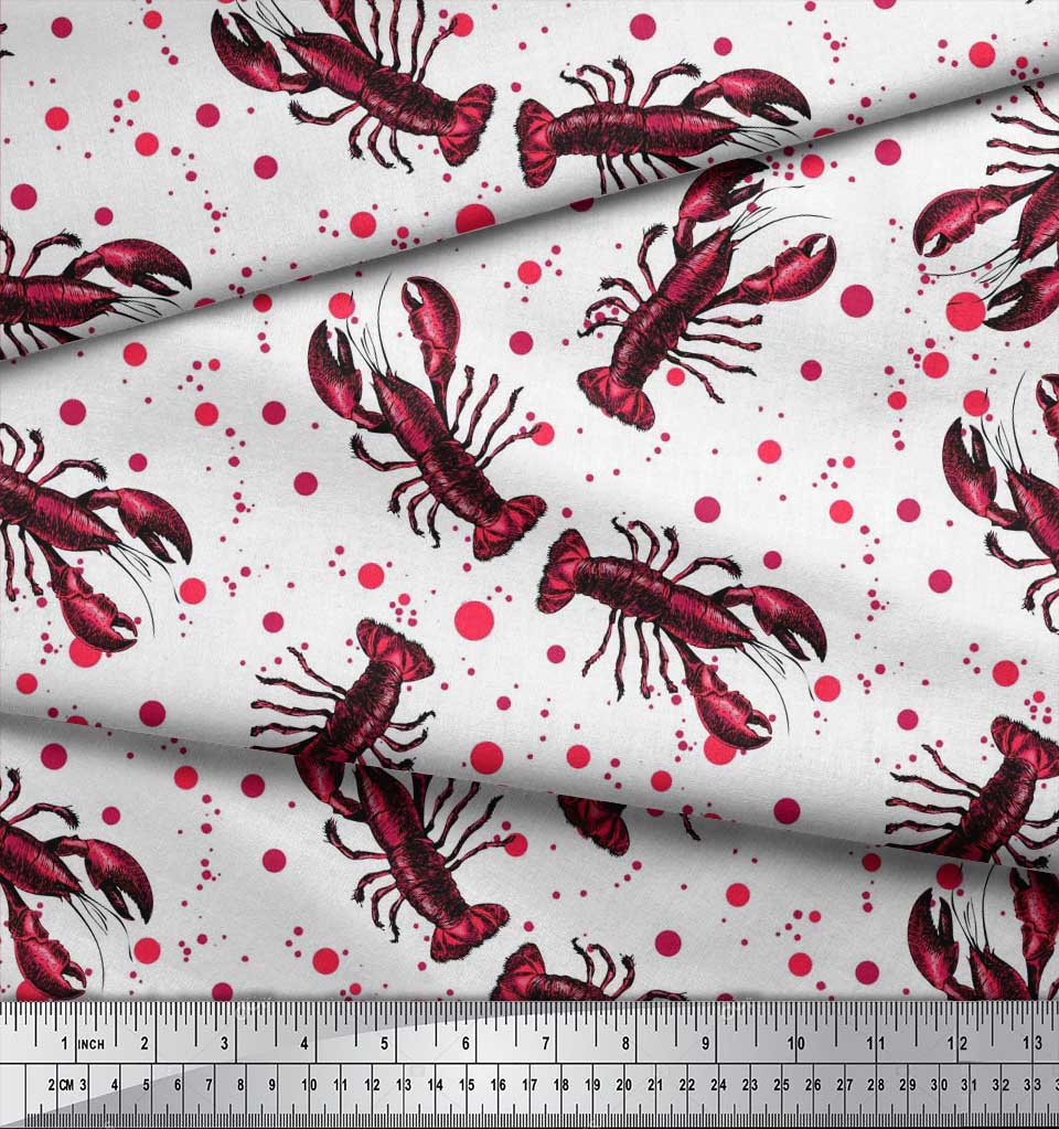 Soimoi Японская креп-сатиновая ткань в горошек и лобстер с океанским принтом, 42 дюйма по метрам