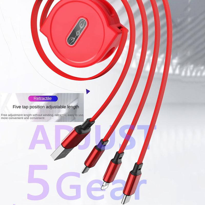 3 In 1 Charging Cable Retractable USB Charge 2.4A Fast Charging Portable Cable Micro Type-C for iPhone