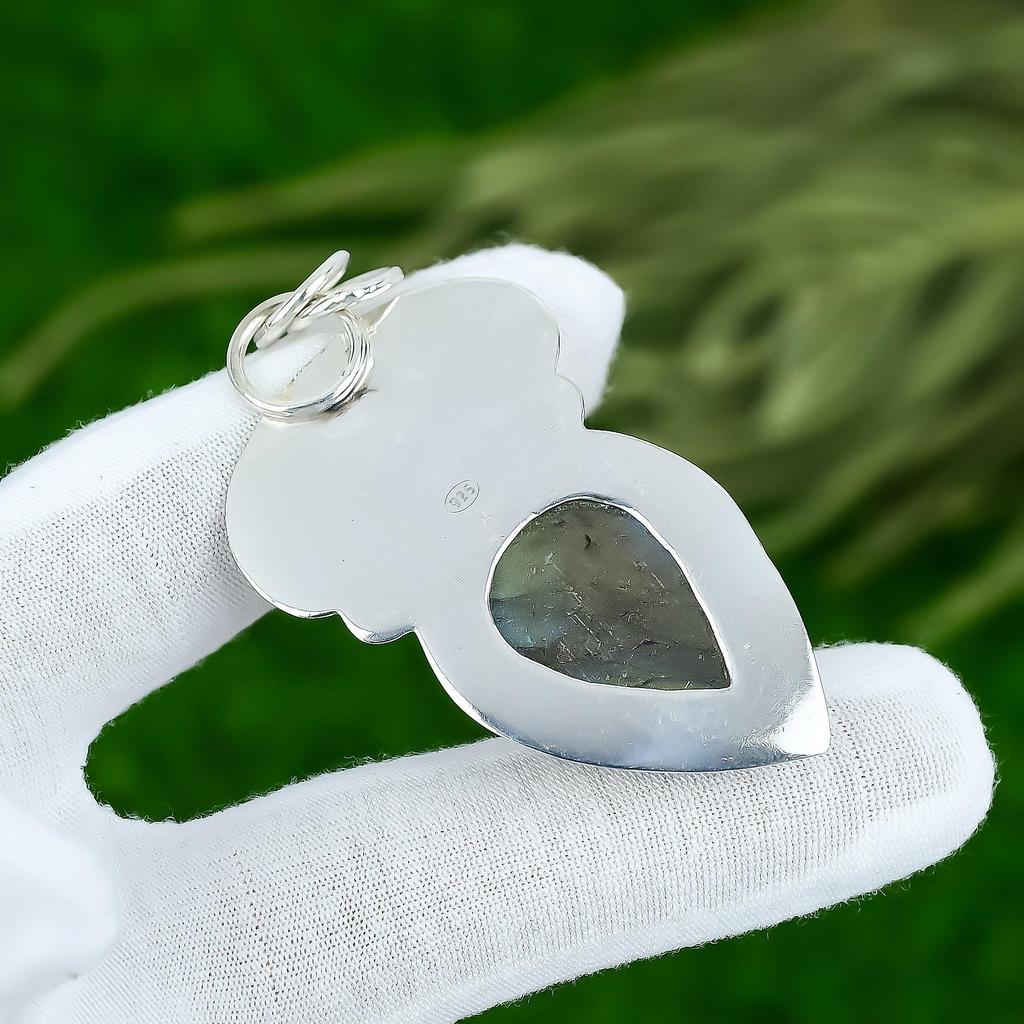 Friendship Day Sale 925 Silver Pear Labradorite Rough Gemstone Daughter Pendant