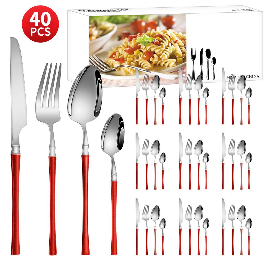 Нержавеющая сталь с небольшой талией, нож для западной еды/стейка, вилка и ложка, десертная ложка, столовые приборы, набор из 24 предметов, подарочный набор