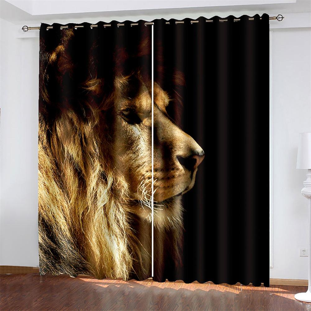 3D печать дешевые африканские дикие животные лев король королева 2 шт тонкие затемняющие оконные занавески гостиная спальня домашний декор крючок