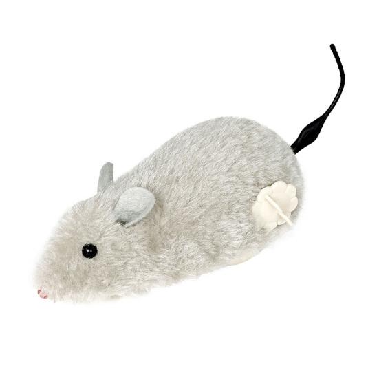 Wind-Up Mouse Cat Toy Plush Mouse with Rotating Tail Automatic Moving Mouse Interactive Cat Toy for Pounce Chasing Hunting Instinct Simulation