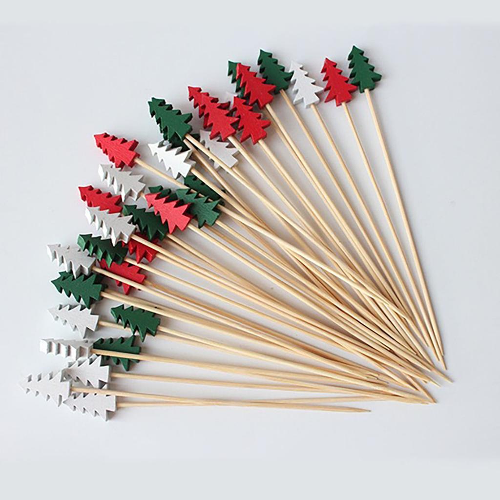 50 шт.-Рождественские бамбуковые шпажки для еды зубочистки Санта десертный буфет фруктовый салат рождественское украшение новогодние рождественские принадлежности для вечеринки