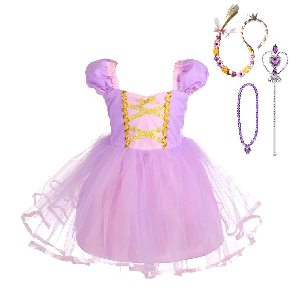 Princess Rapunzel Costume Birthday Fancy Party Kids Girls Dress Up Accessories Included Size Years Light Purple [Dressy Daisy] 6-7