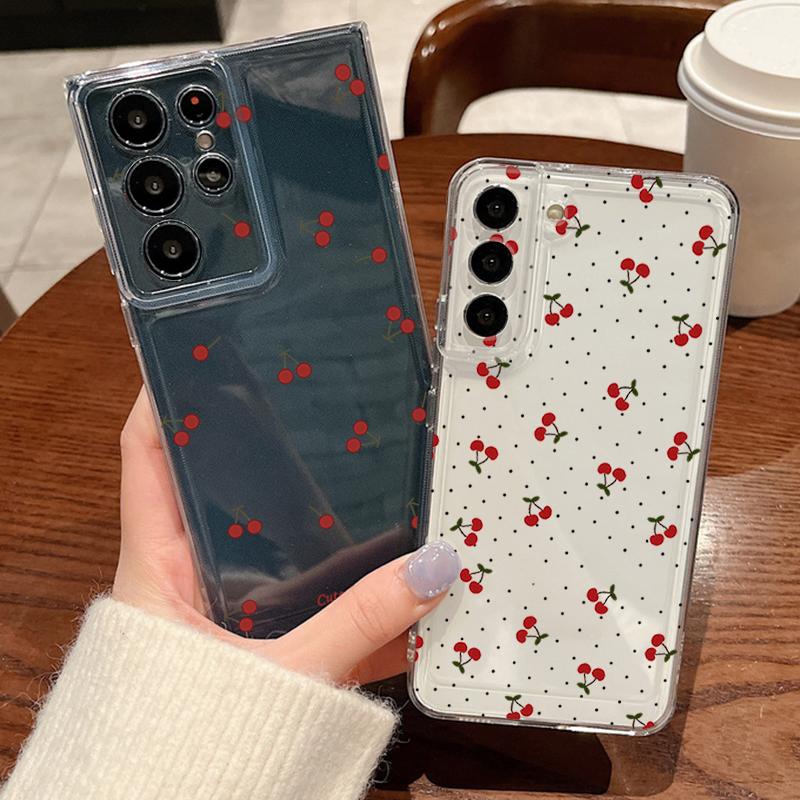 Чехол для телефона с узором «Маленькая вишня» для Samsung Galaxy S26 S25 S24 S23 Ultra S22 Plus S24 S21 FE S25Edge Прозрачный Мягкий ТПУ Чехол
