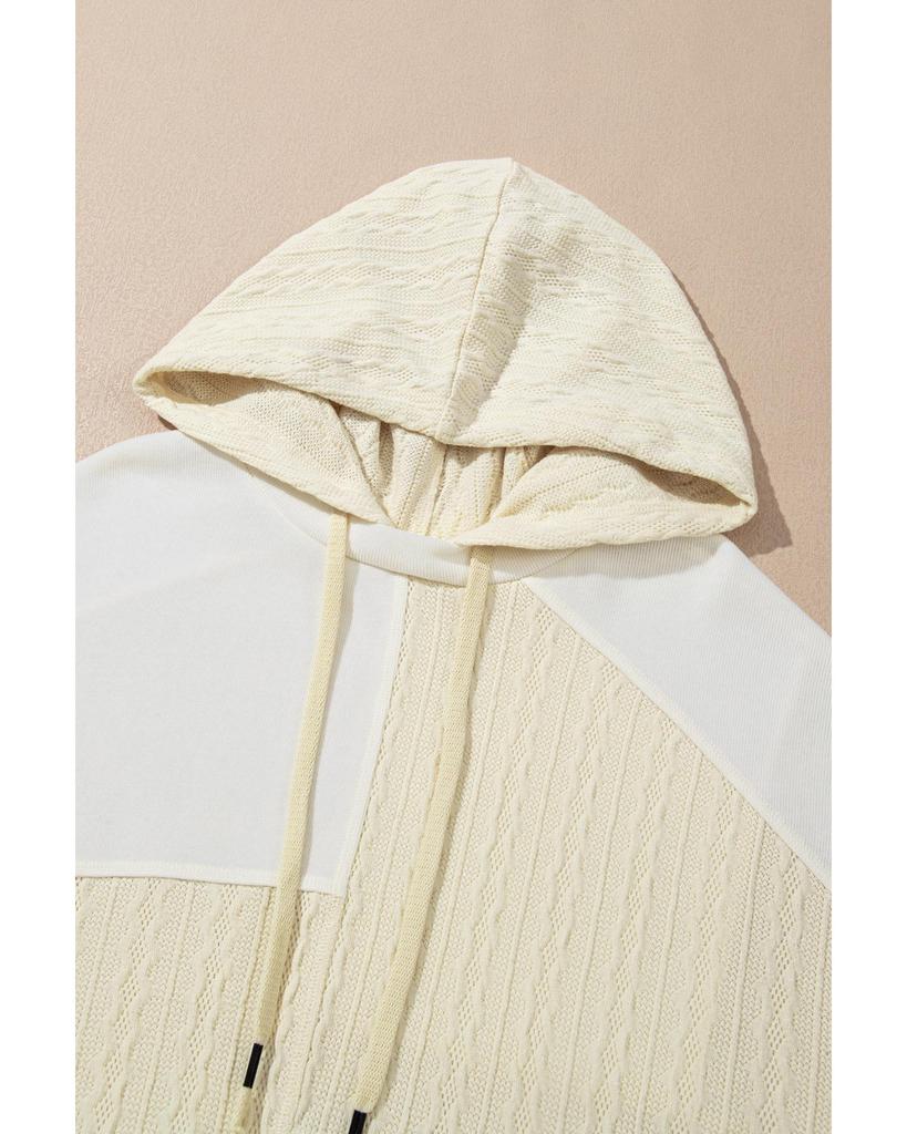 Azura Exchange Beige Textured Patchwork Exposed Seam Plus Size Hoodie