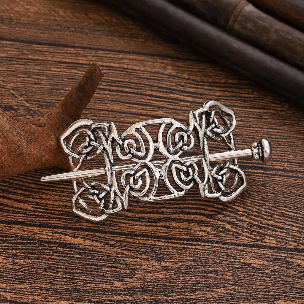 1pc Retro Silver Celtic Pattern Totem Design Hair Clip Niche Punk Style Patterned Metal Hair Clip Dark Themed Hair Accessory