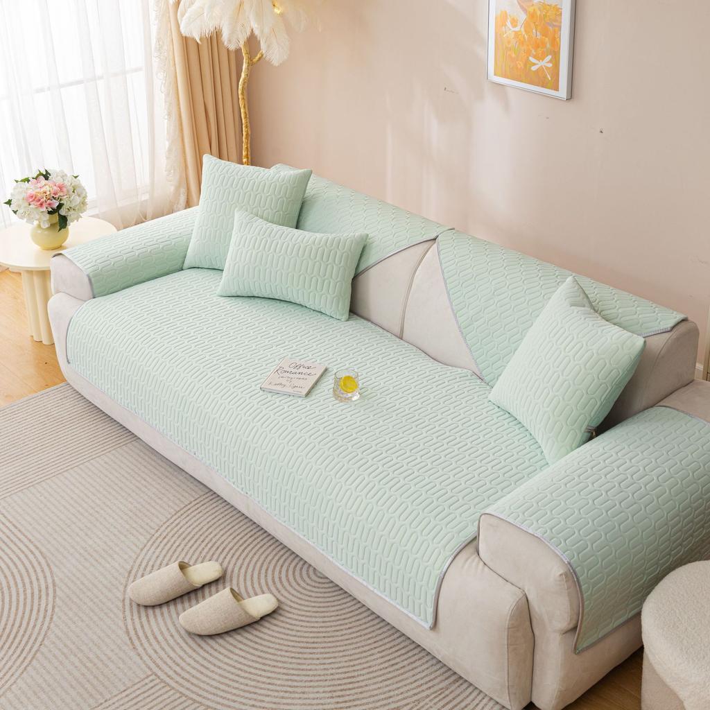 Ice Silk Sofa Cushion Summer Non-Slip Seat Cover Modern Sofa Protector Cool Comfortable Breathable Fabric
