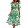 Women's Loose Casual  V-Neck Flared Skirt Short Sleeved Printed Dress Printed Dress