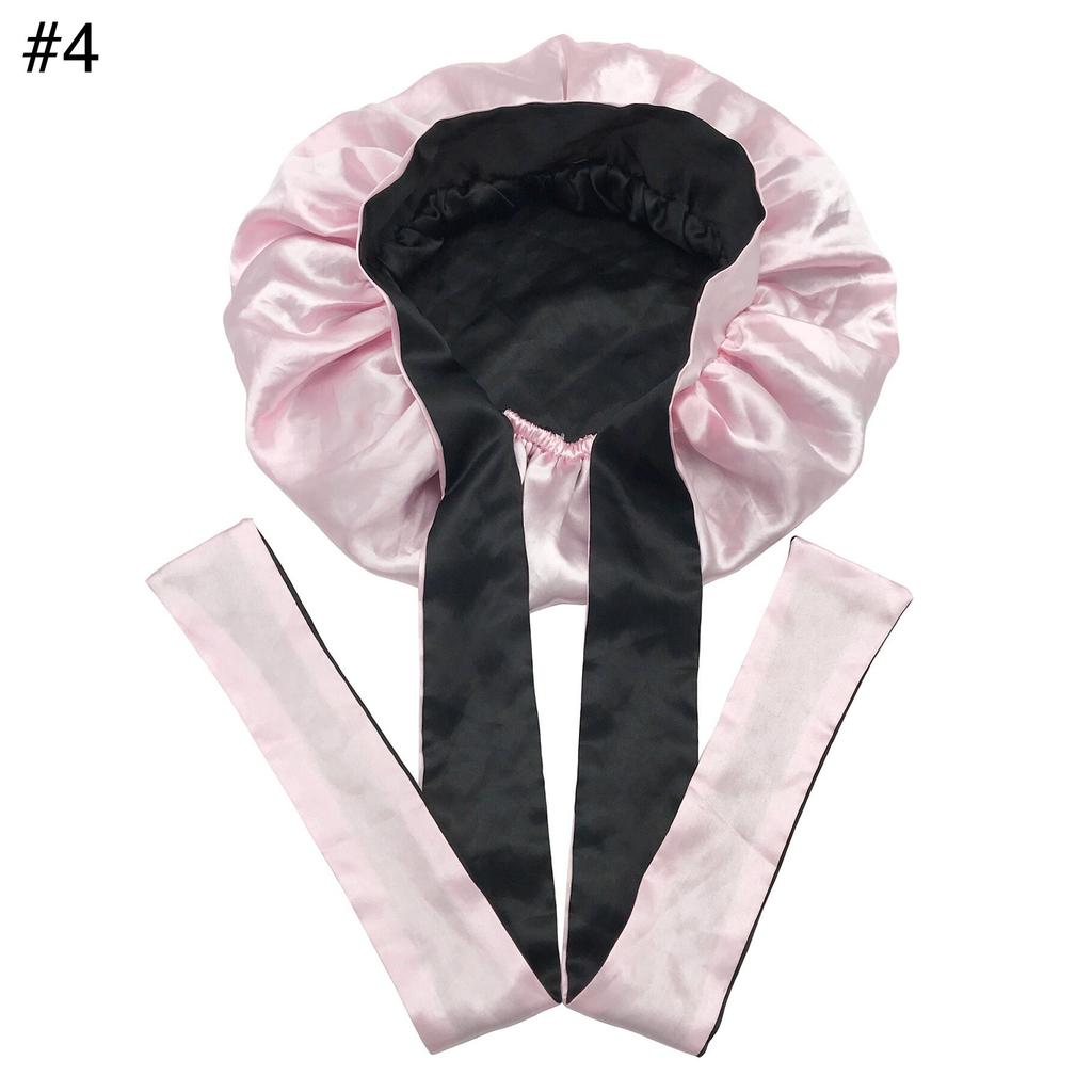 Long Tie Satin Hat Woman Fashion Sleeping Hair Bonnet Double Layer Braids Bonnets