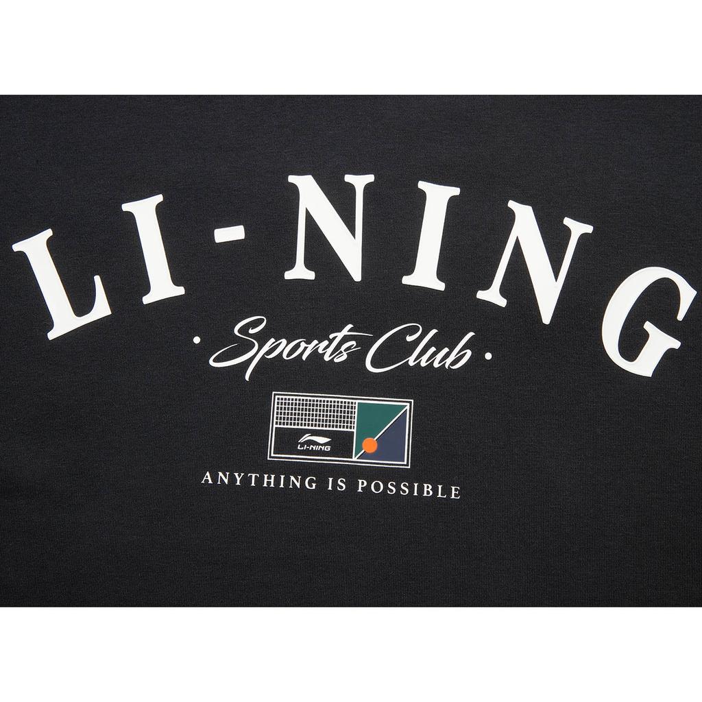 Li Ning Sports Lifestyle Series High Street American Vintage Letter Loose Hoodie Pullover Long Sleeve Sweatshirt Men Hoodie Black AWDU673-3