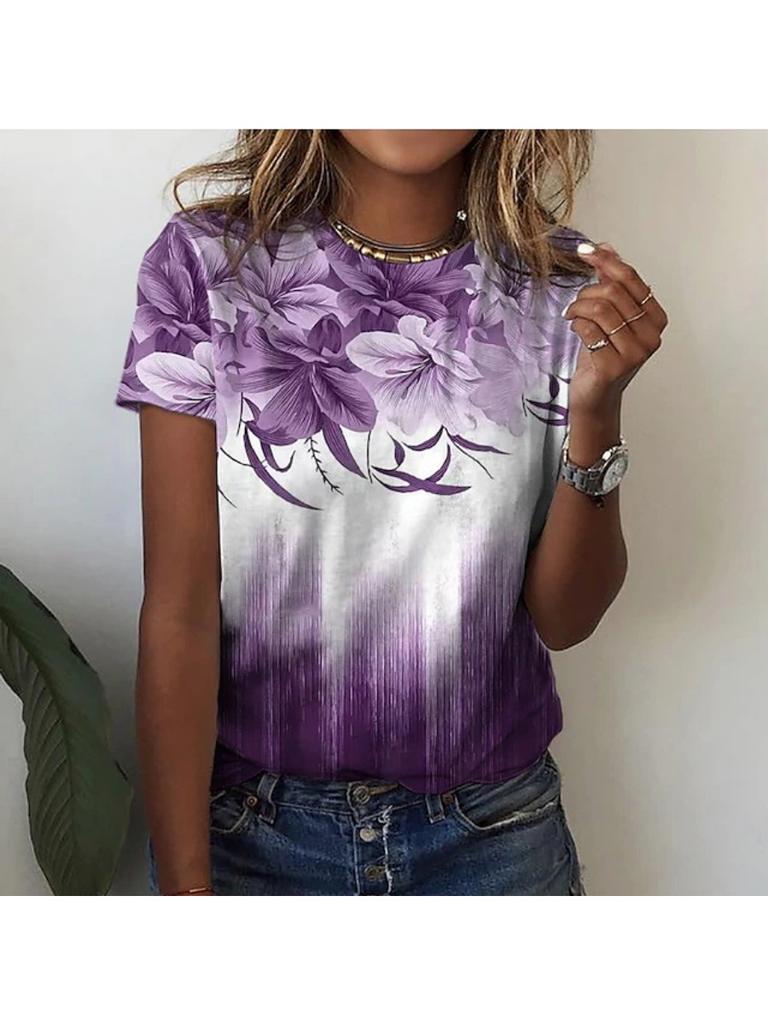 Летняя женская уличная модная футболка с цветочным принтом 3D с коротким рукавом, повседневная универсальная свободная футболка с круглым вырезом, женская одежда