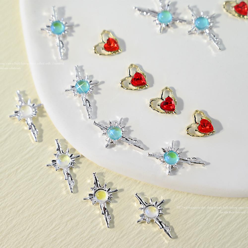 10 шт., стразы для ногтей с крестом и русалкой, 3D драгоценный камень Авроры, звездный свет, ювелирные изделия, детали для украшения ногтей, роскошные подвески «сделай сам», детали для ногтей