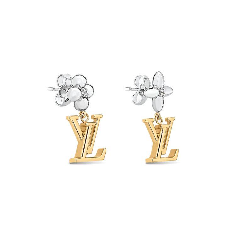 Louis Vuitton Iconic Flower Initial Pendant Pattern Zircon Earrings Women earrings Gold M01287