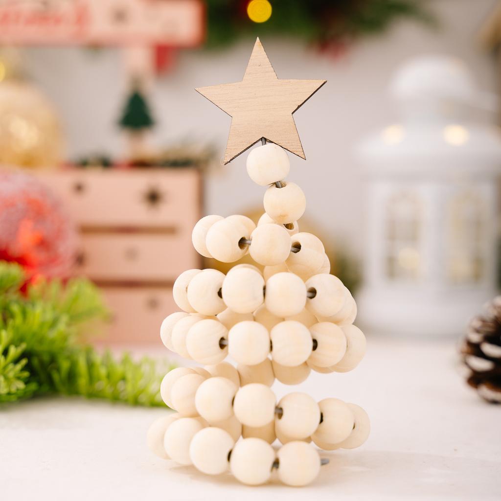 Christmas Tree Wooden Bead Tabletop Decoration Gift Creative Wood Desktop Ornament for Home/Office Holiday Decor
