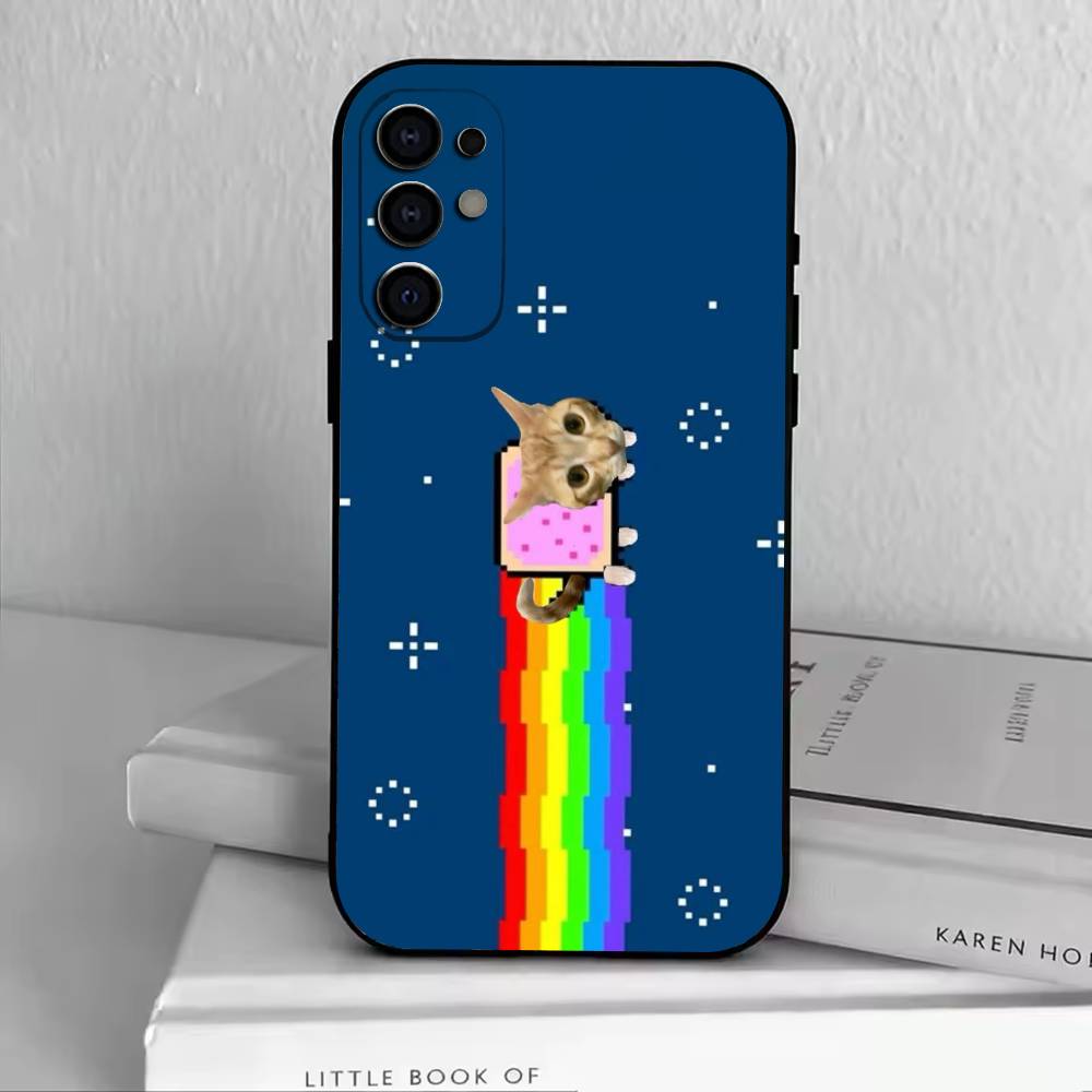Милый N- Нян C- Кот Чехол для телефона Черный Силиконовый Мягкий Для Samsung S25,S24,S21,S22,S23,S30,Ultra,S20,Plus,Fe,Lite
