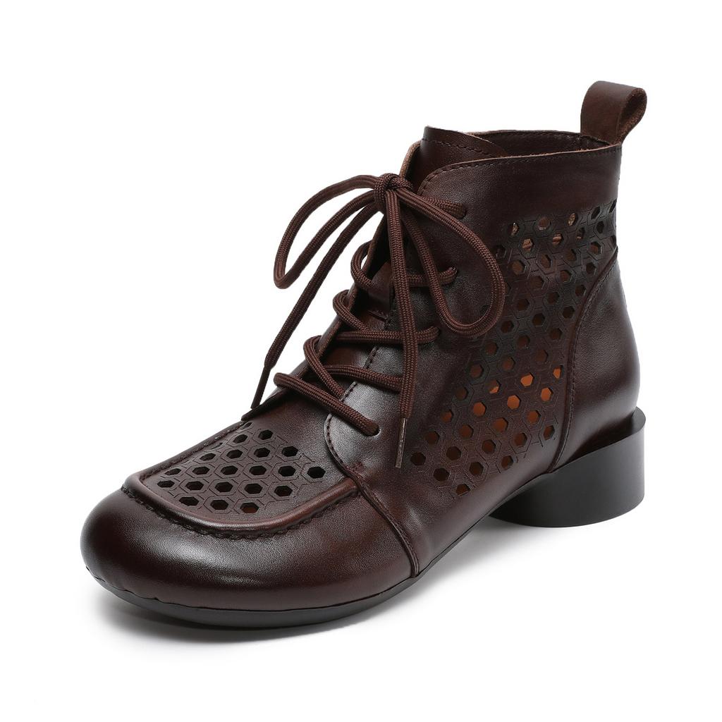 Johnature Женские ботинки из натуральной кожи в ретро-стиле на толстом каблуке с вырезами, низкий каблук, дышащие