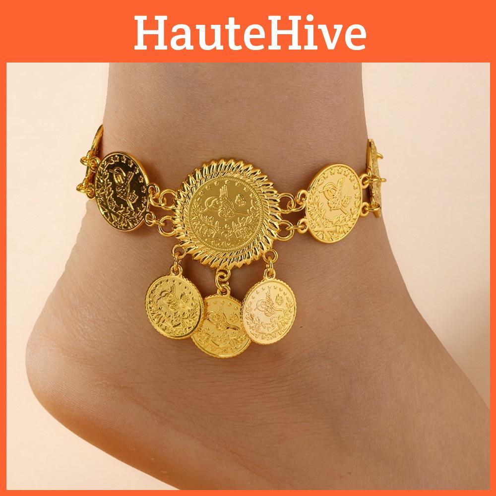 Luxury Gold Alloy Coin Anklet Women Fashion Accessory With Tassel Design Dangle