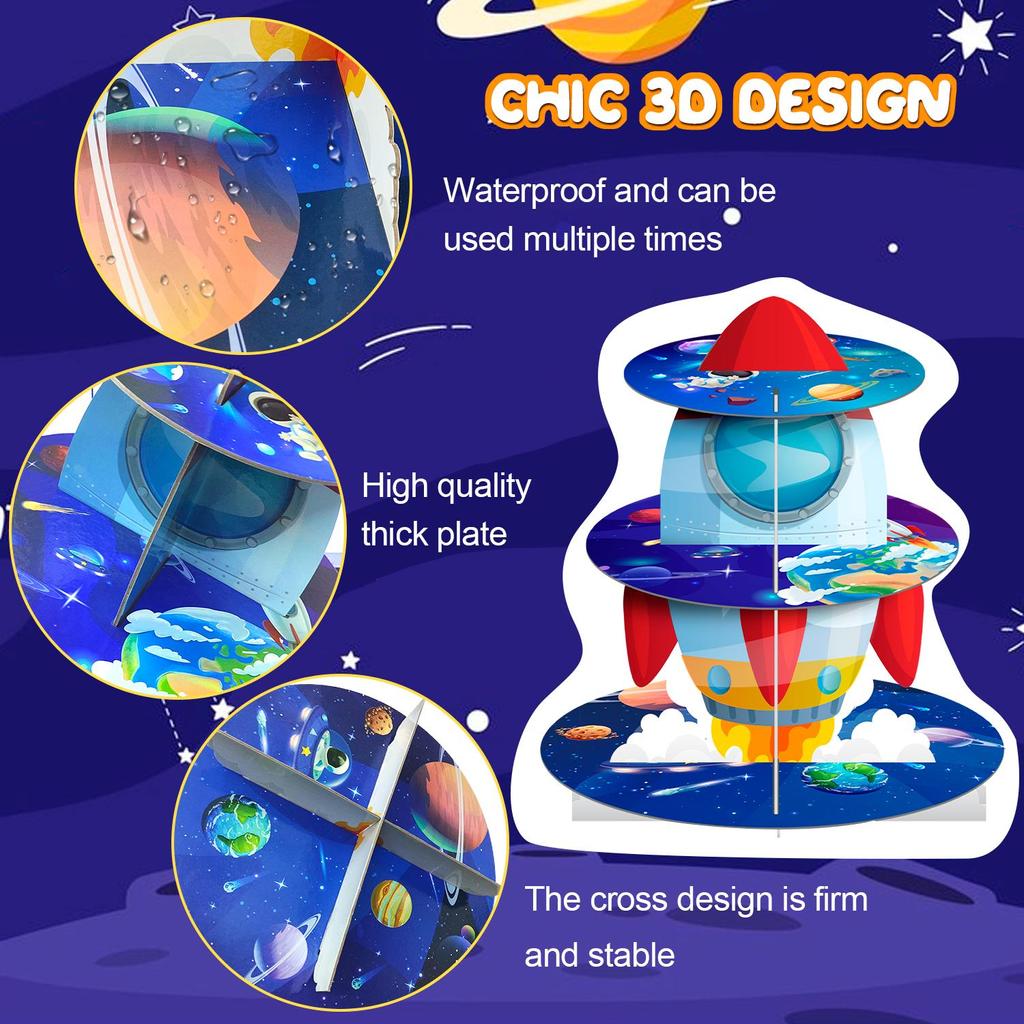 Space Cupcake Stand,3Tiers Space Theme Cupcake Stand,Space Theme Cupcake Dessert Holder,Space Themed Party Decoration&Outer Space Birthday Decorations
